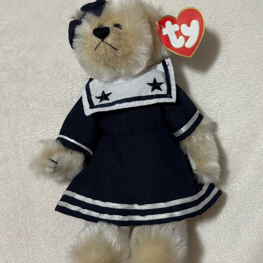 Ty Navy and White Sailor Bear Plush 1990s